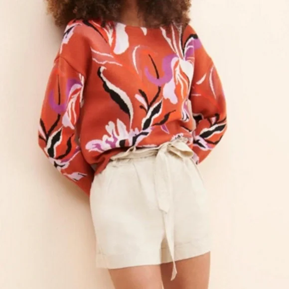 Maeve Boat Neck Orange and White Knit Sweater Size XS - Picture 4 of 11